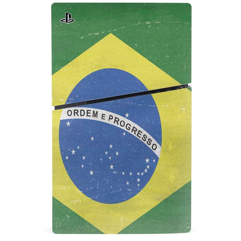 Brazil Flag Distressed PS5 Slim Disk Console Skin