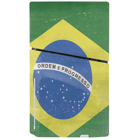 Brazil Flag Distressed PS5 Slim Disk Console Skin