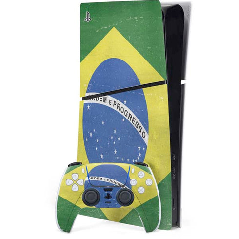 Brazil Flag Distressed PS5 Slim Digital Edition Bundle Skin