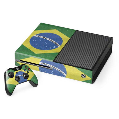 Brazil Flag Distressed Xbox One Console and Controller Bundle Skin