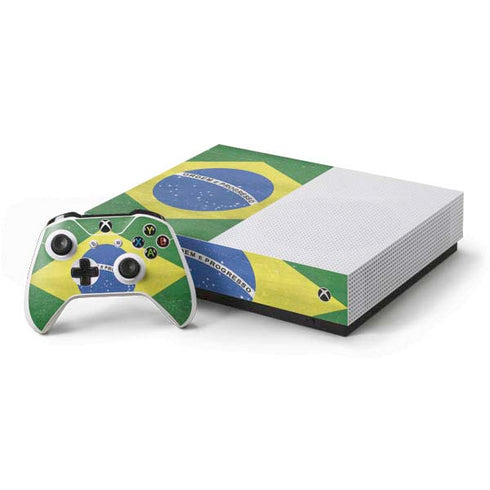 Brazil Flag Distressed Xbox One S All-Digital Edition Bundle Skin