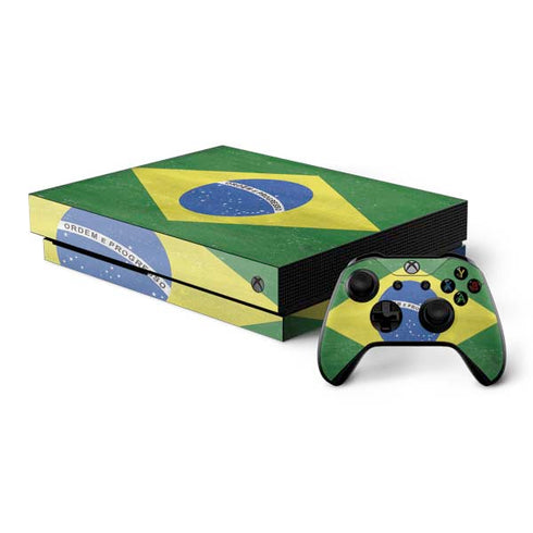 Brazil Flag Distressed Xbox One X Bundle Skin