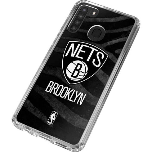 NBA Brooklyn Nets Black Animal Print Galaxy A21 Clear Case
