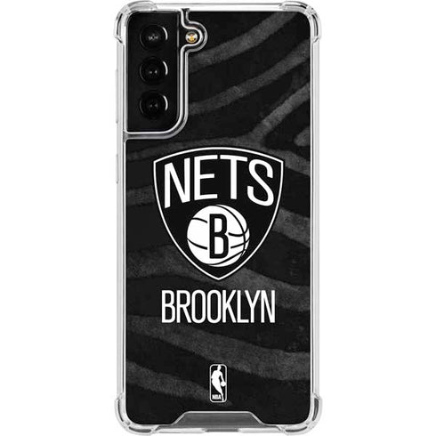 NBA Brooklyn Nets Black Animal Print Galaxy S21 FE Clear Case