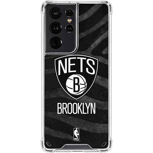 NBA Brooklyn Nets Black Animal Print Galaxy S21 Ultra 5G Clear Case