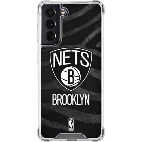 NBA Brooklyn Nets Black Animal Print Galaxy S22 Clear Case