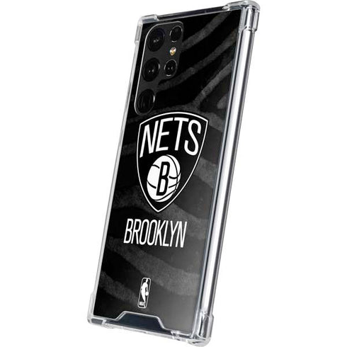 NBA Brooklyn Nets Black Animal Print Galaxy S22 Ultra Clear Case