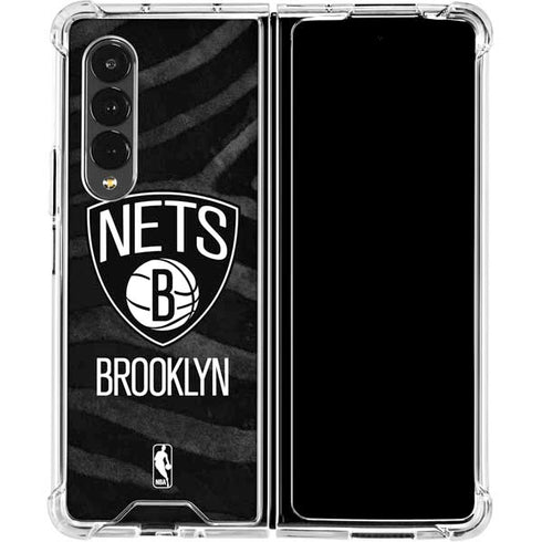 NBA Brooklyn Nets Black Animal Print Galaxy Z Fold4 5G Clear Case