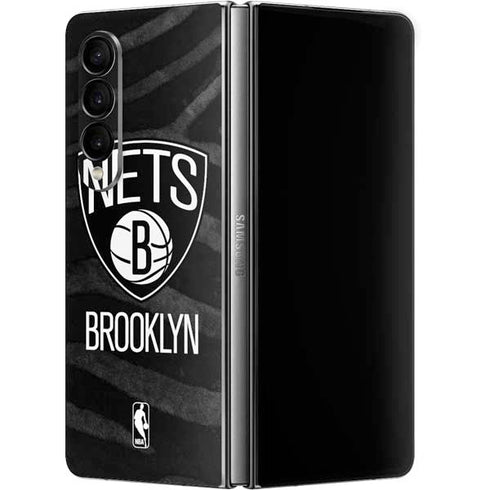 NBA Brooklyn Nets Black Animal Print Galaxy Z Fold4 5G Skin