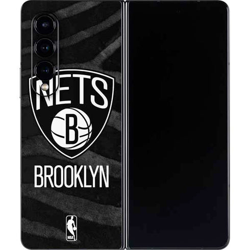 NBA Brooklyn Nets Black Animal Print Galaxy Z Fold4 5G Skin