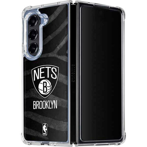 NBA Brooklyn Nets Black Animal Print Galaxy Z Fold5 5G Clear Case