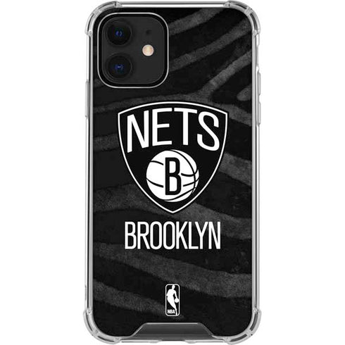 NBA Brooklyn Nets Black Animal Print iPhone 12 Clear Case