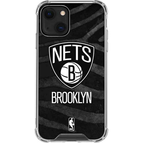 NBA Brooklyn Nets Black Animal Print iPhone 14 Clear Case