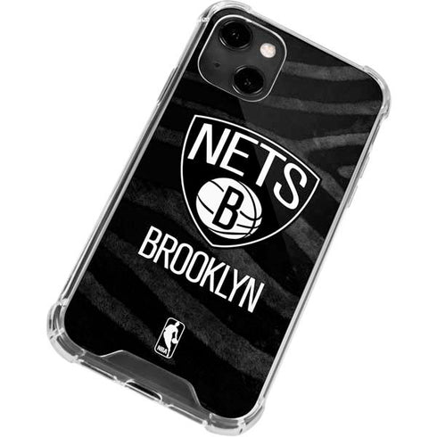 NBA Brooklyn Nets Black Animal Print iPhone 14 Clear Case