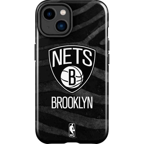 NBA Brooklyn Nets Black Animal Print iPhone 15 Plus Impact Case