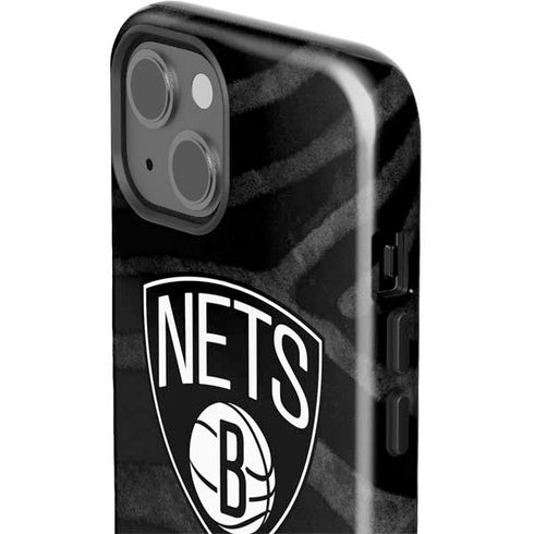 NBA Brooklyn Nets Black Animal Print iPhone 15 Plus Impact Case