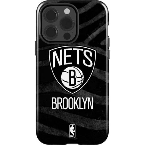 NBA Brooklyn Nets Black Animal Print iPhone 15 Pro Impact Case