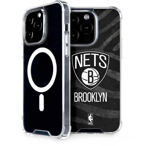 NBA Brooklyn Nets Black Animal Print iPhone 14 Pro MagSafe Case