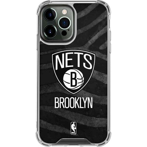 NBA Brooklyn Nets Black Animal Print iPhone 14 Pro Max Clear Case