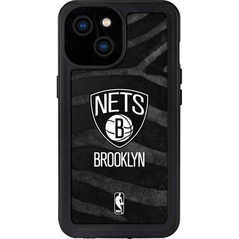NBA Brooklyn Nets Black Animal Print iPhone 15 Waterproof Case
