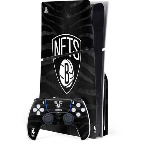NBA Brooklyn Nets Black Animal Print PS5 Slim Disk Bundle Skin