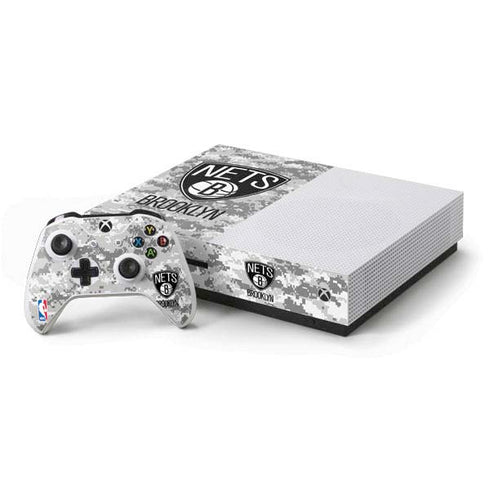 NBA Brooklyn Nets Digi Camo Xbox One S Console and Controller Bundle Skin