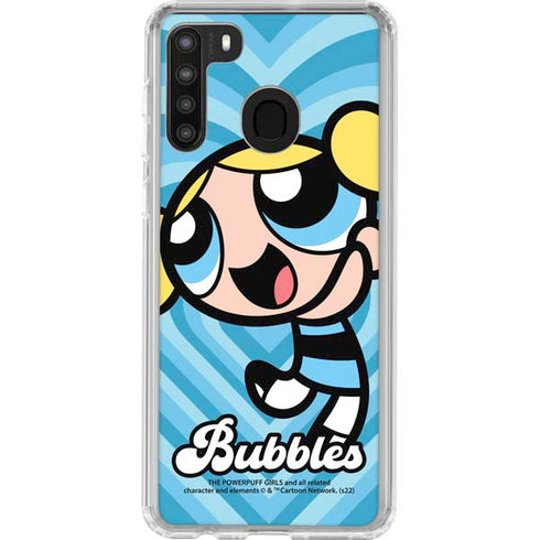 Cartoon Network Powerpuff Girls Bubbles Blue Hearts Galaxy A21 Clear Case