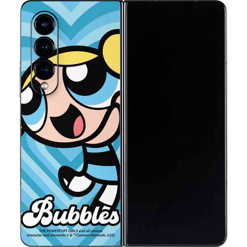 Cartoon Network Powerpuff Girls Bubbles Blue Hearts Galaxy Z Fold4 5G Skin