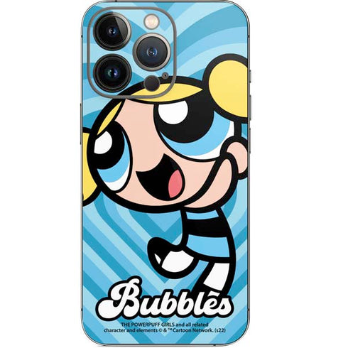 Cartoon Network Powerpuff Girls Bubbles Blue Hearts iPhone 15 Pro Skin
