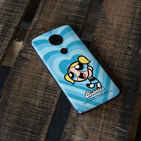 Cartoon Network Powerpuff Girls Bubbles Blue Hearts Moto E5 Plus Skin