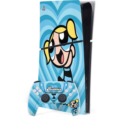 Cartoon Network Powerpuff Girls Bubbles Blue Hearts PS5 Slim Digital Edition Bundle Skin