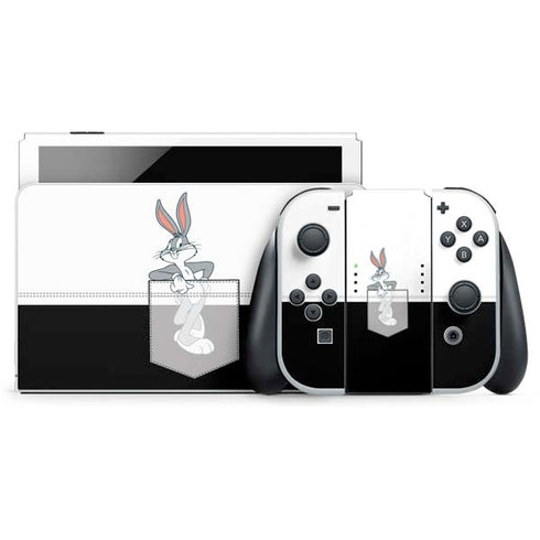 Looney Tunes Bugs Bunny Black White Nintendo Switch OLED (2021) Skin