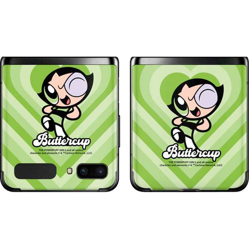 Cartoon Network Powerpuff Girls Buttercup Green Hearts Galaxy Z Flip Skin