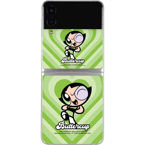 Cartoon Network Powerpuff Girls Buttercup Green Hearts Galaxy Z Flip3 5G Skin