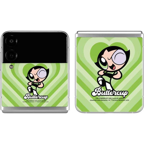 Cartoon Network Powerpuff Girls Buttercup Green Hearts Galaxy Z Flip4 5G Skin