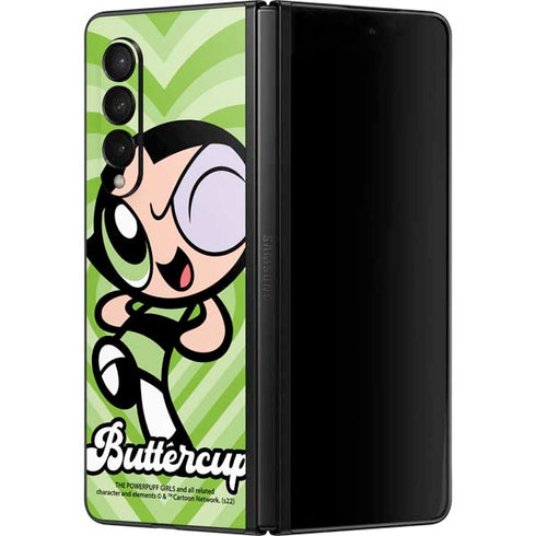 Cartoon Network Powerpuff Girls Buttercup Green Hearts Galaxy Z Fold3 5G Skin