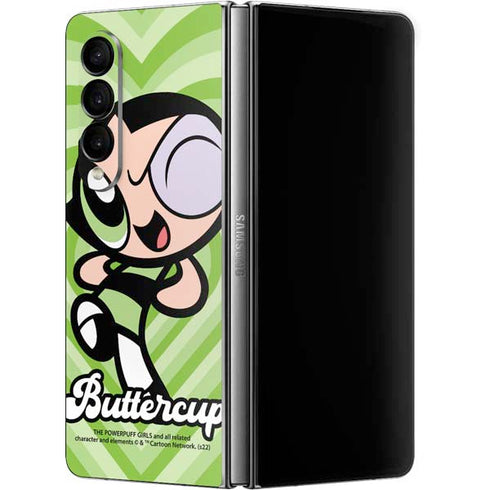 Cartoon Network Powerpuff Girls Buttercup Green Hearts Galaxy Z Fold4 5G Skin