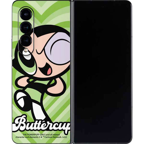 Cartoon Network Powerpuff Girls Buttercup Green Hearts Galaxy Z Fold4 5G Skin