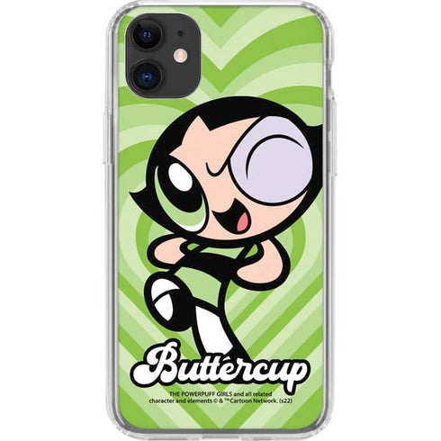 Cartoon Network Powerpuff Girls Buttercup Green Hearts iPhone 11 Clear Case