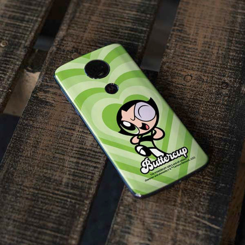 Cartoon Network Powerpuff Girls Buttercup Green Hearts Moto E5 Plus Skin