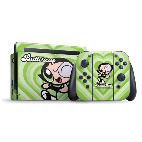 Cartoon Network Powerpuff Girls Buttercup Green Hearts Nintendo Switch Bundle Skin