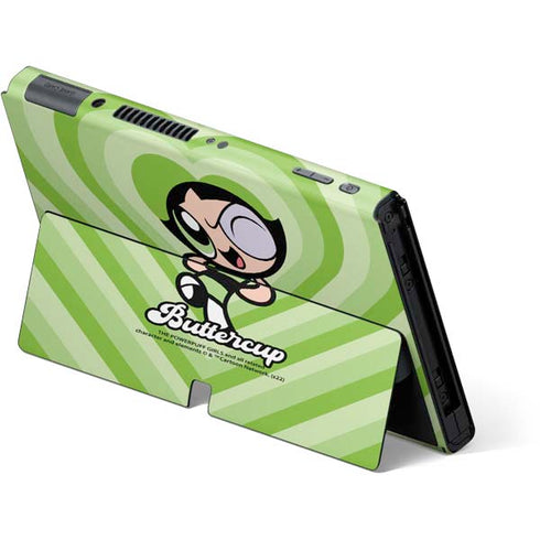 Cartoon Network Powerpuff Girls Buttercup Green Hearts Nintendo Switch OLED (2021) Skin