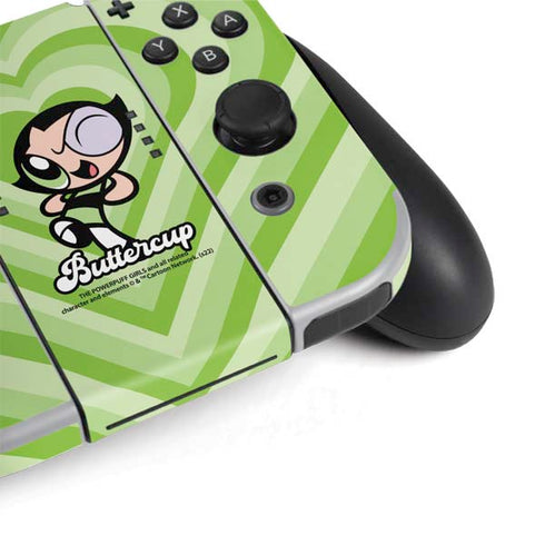Cartoon Network Powerpuff Girls Buttercup Green Hearts Nintendo Switch OLED (2021) Skin