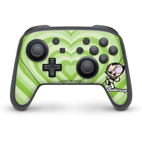 Cartoon Network Powerpuff Girls Buttercup Green Hearts Nintendo Switch Pro Controller Skin
