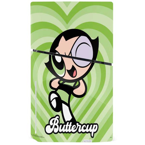 Cartoon Network Powerpuff Girls Buttercup Green Hearts PS5 Slim Disk Console Skin