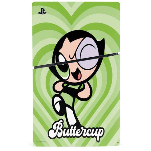 Cartoon Network Powerpuff Girls Buttercup Green Hearts PS5 Slim Digital Edition Bundle Skin