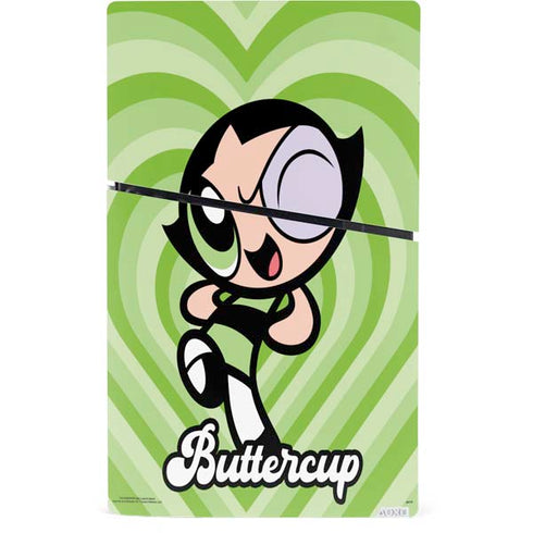 Cartoon Network Powerpuff Girls Buttercup Green Hearts PS5 Slim Digital Edition Bundle Skin