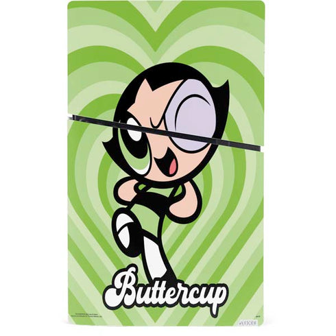 Cartoon Network Powerpuff Girls Buttercup Green Hearts PS5 Slim Digital Edition Console Skin