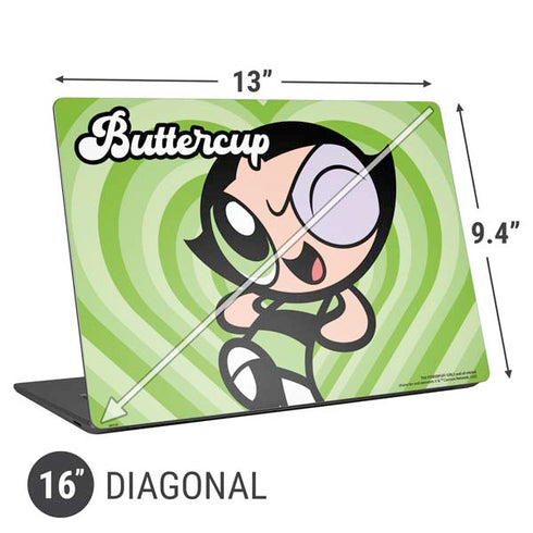 Cartoon Network Powerpuff Girls Buttercup Green Hearts Universal Laptop 16in (13 x 9.4in) Skin