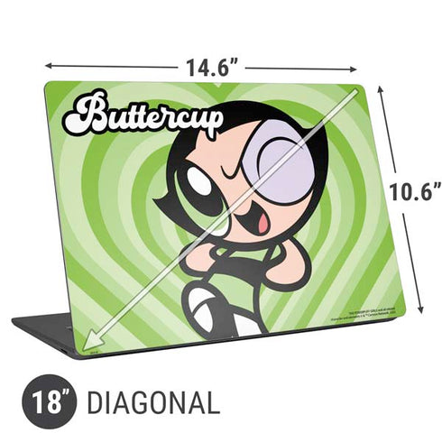 Cartoon Network Powerpuff Girls Buttercup Green Hearts Universal Laptop 18in (14.6 x 10.6in) Skin